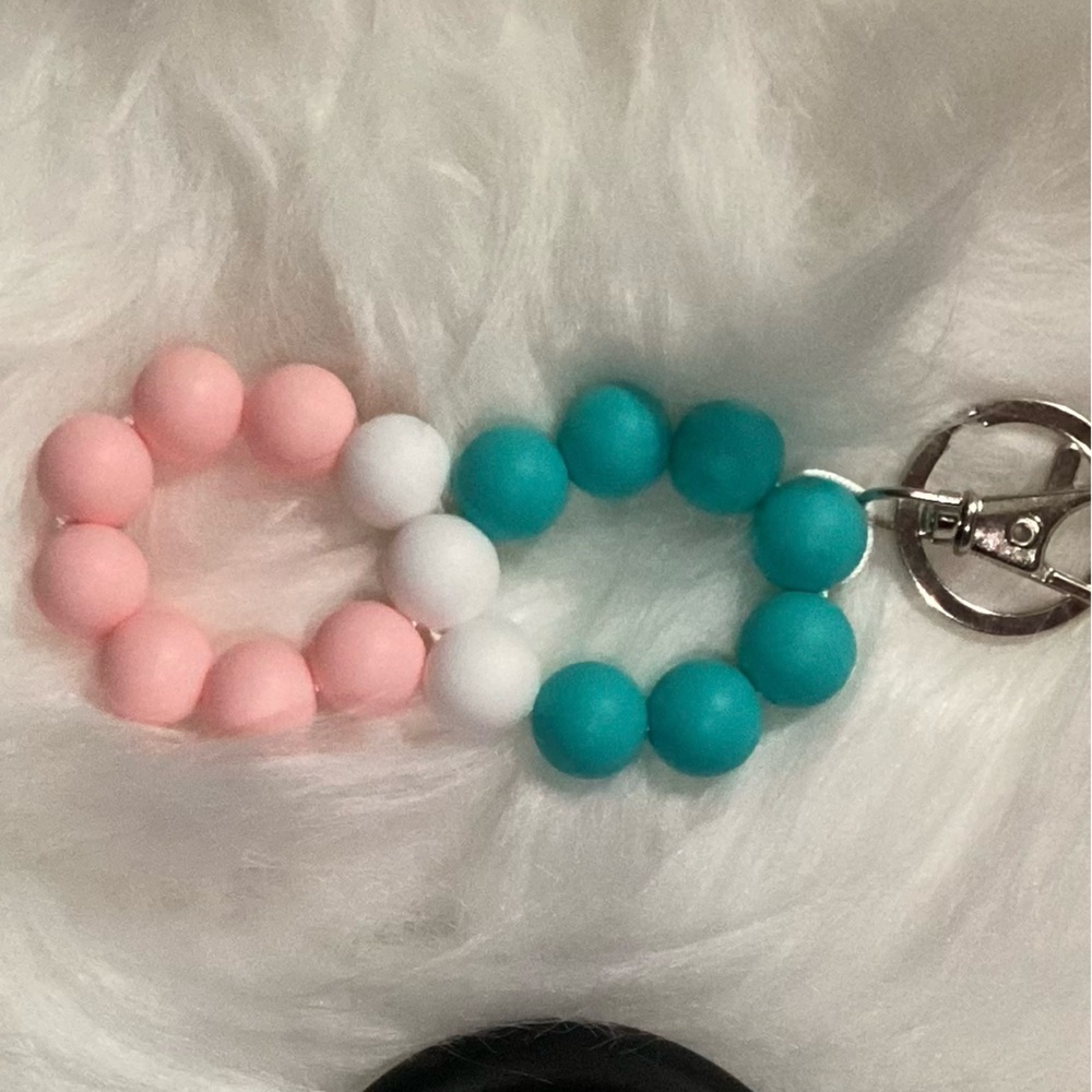 Pink and Blue Beaded Keychain